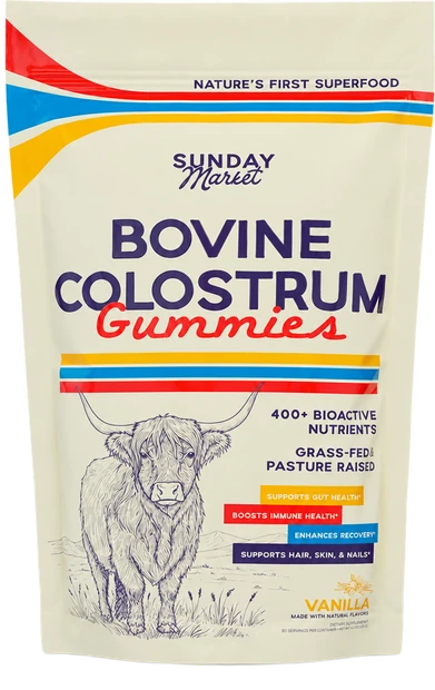Sunday Market Bovine Colostrum Gummies bag